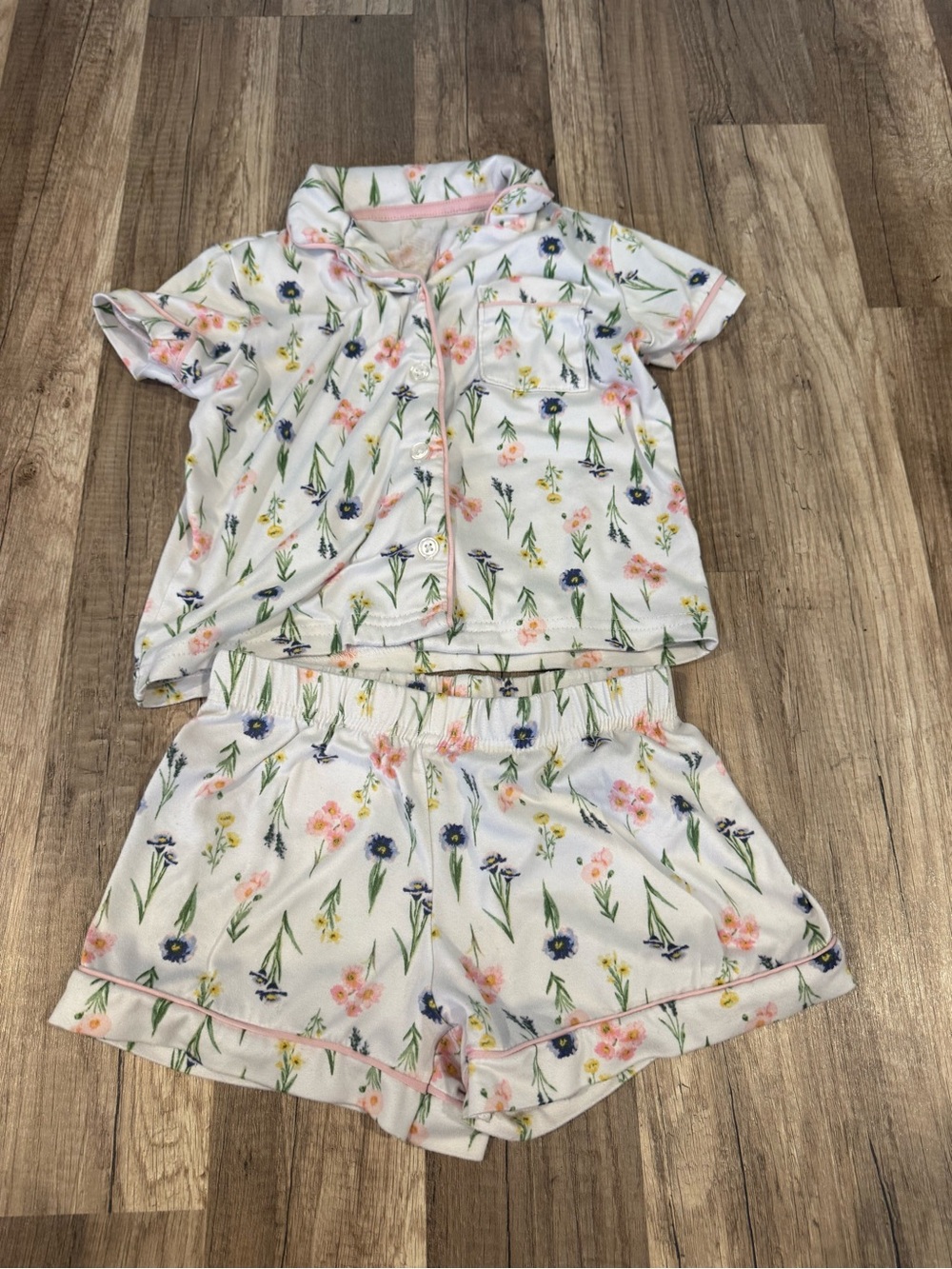 3T Girls White Floral Short Pajama Set - Soft Summer Sleepwear